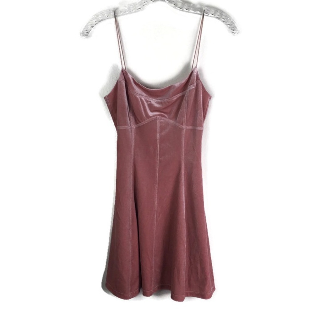 Urban Outfitters Velvet Velour Square Neck Mini Dress in Mauve